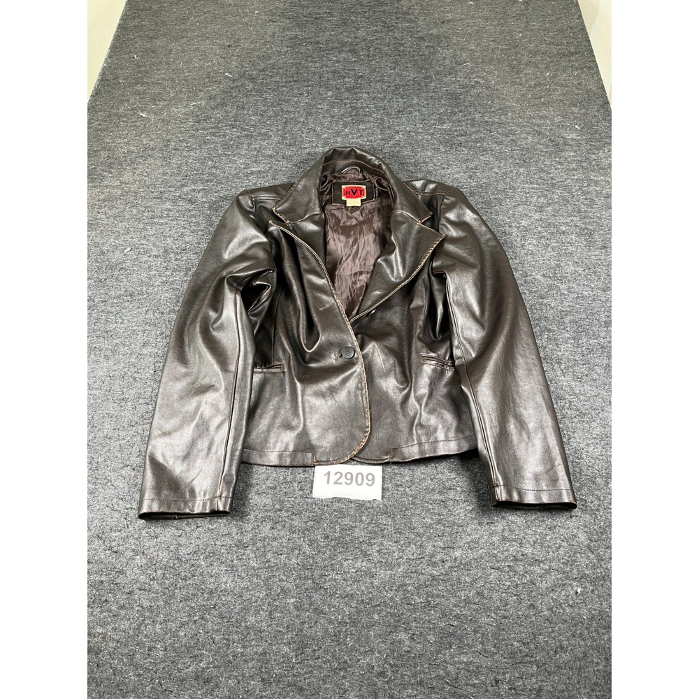 Vintage RVT Clothing Faux Leather Blazer Jacket Womens XL Brown Single Breasted